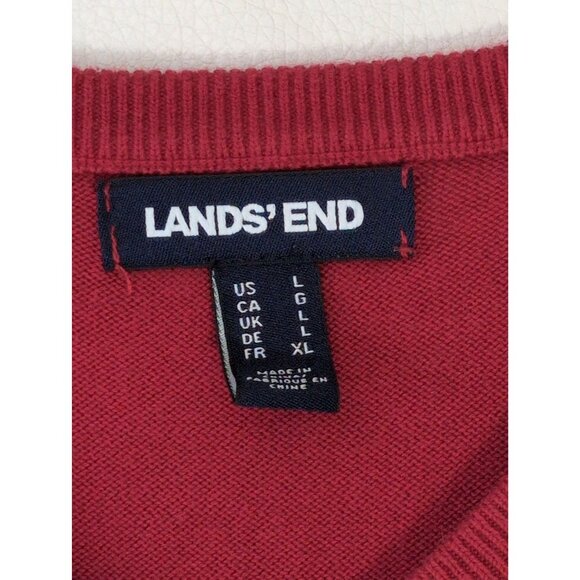 Lands End Sweater Vest Mens L Red Classic Dad Holiday Pullover V-Neck - Picture 3 of 5